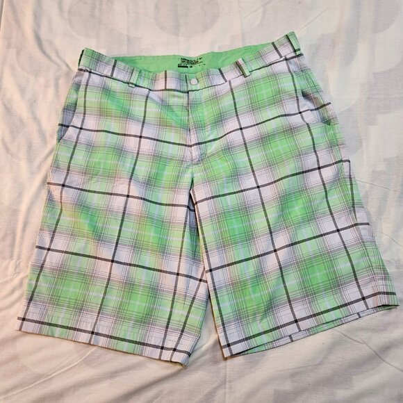 NIKE GOLF Tour Performance Dri-Fit Shorts Mens 38 Bright Green Plaid Spring Club - Picture 1 of 7